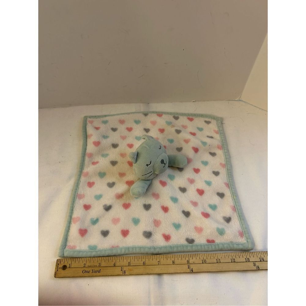 S.L. Home Fashion Infant Plush Cat‎ head lovey blue hearts 13"